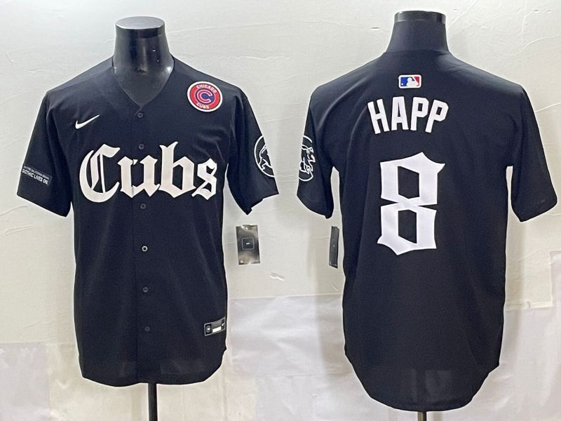 Men 2025 Chicago Cubs 8 Happ Black Five generations Joint Name Nike MLB Jersey style 15